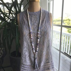 Grey Lace High-Low Tank Top